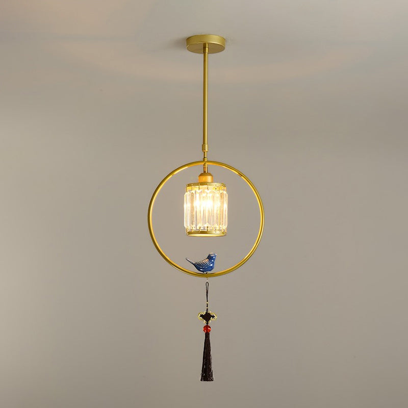 Modern Black and Gold Prismatic Crystal Pendant Light with Hanging Tassel