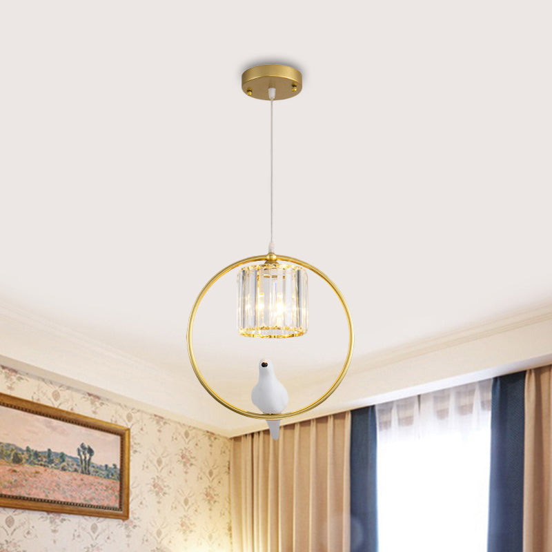 Modern Black/Gold Hoop Pendulum Light with Crystal Shade for Living Room