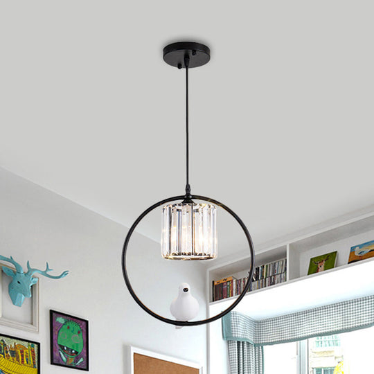 Modern Black/Gold Hoop Pendulum Light with Crystal Shade for Living Room