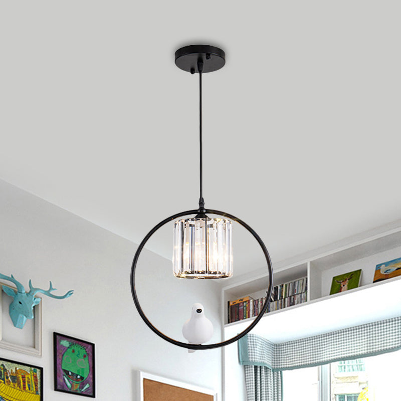 Modern Black/Gold Hoop Pendulum Light with Crystal Shade for Living Room
