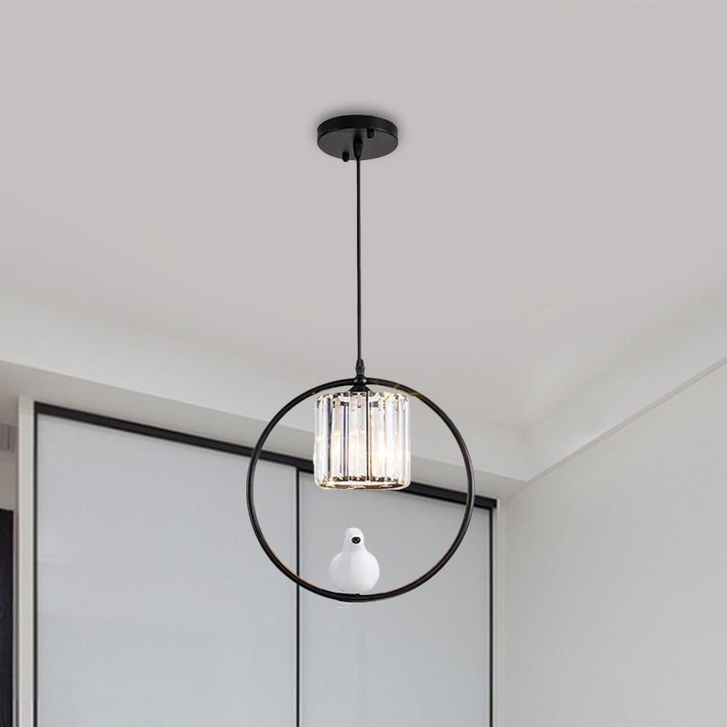 Modern Black/Gold Hoop Pendulum Light with Crystal Shade for Living Room