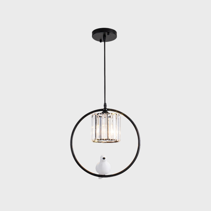 Modern Black/Gold Hoop Pendulum Light with Crystal Shade for Living Room
