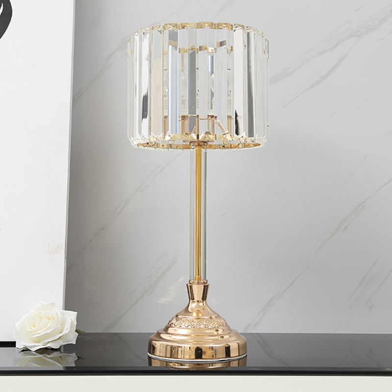 Clear Crystal Table Lamp with Drum Shade - Modern Bedchamber Nightstand Light in Champagne, 10"/8" W