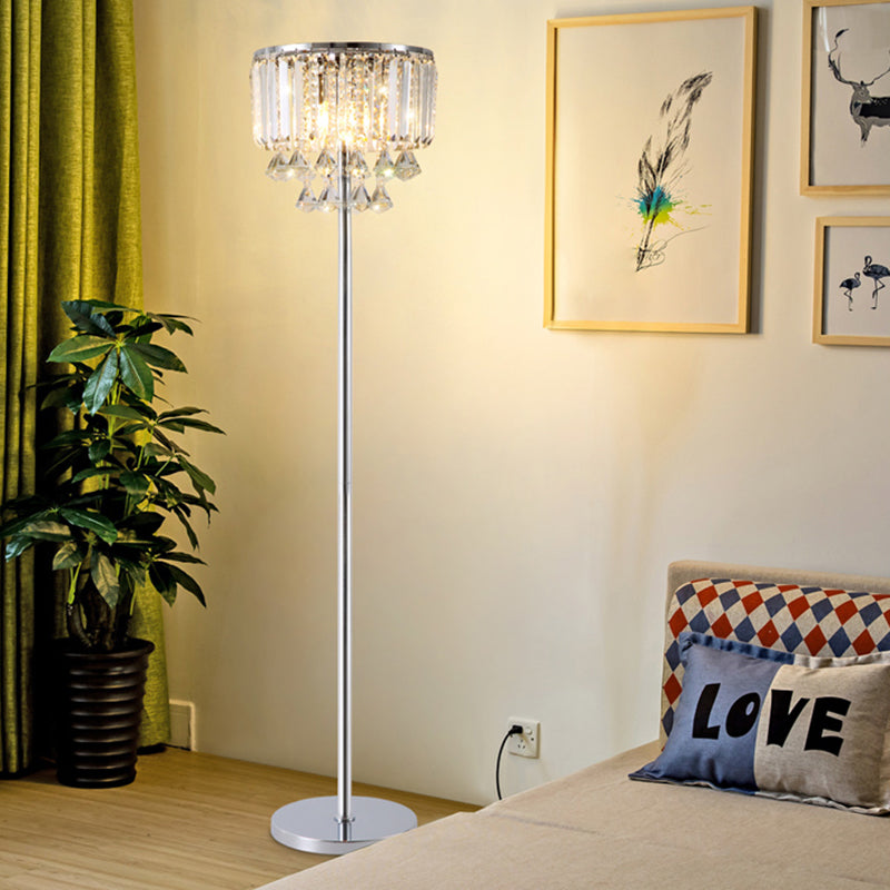 Contemporary Crystal Draping Floor Lamp - Sleek Chrome Finish | Ideal for Great Room Reading