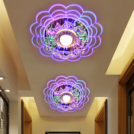 Contemporary LED Flush Mount Crystal Glass Ceiling Fixture - Stainless-Steel, Warm/White/Multi Color Light