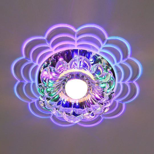 Contemporary LED Flush Mount Crystal Glass Ceiling Fixture - Stainless-Steel, Warm/White/Multi Color Light