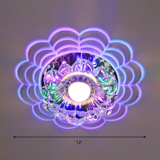 Contemporary LED Flush Mount Crystal Glass Ceiling Fixture - Stainless-Steel, Warm/White/Multi Color Light