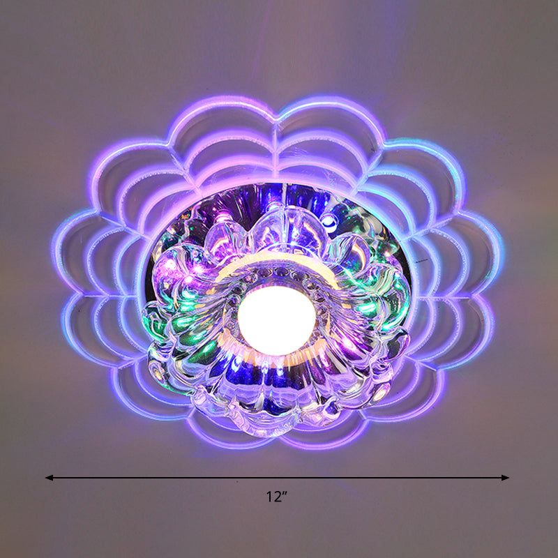 Contemporary LED Flush Mount Crystal Glass Ceiling Fixture - Stainless-Steel, Warm/White/Multi Color Light