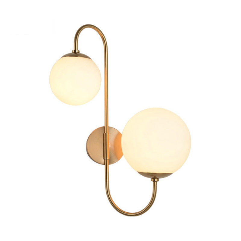 Contemporary Opal Glass Wall Sconce Light - Gold Mount - 2 Lights