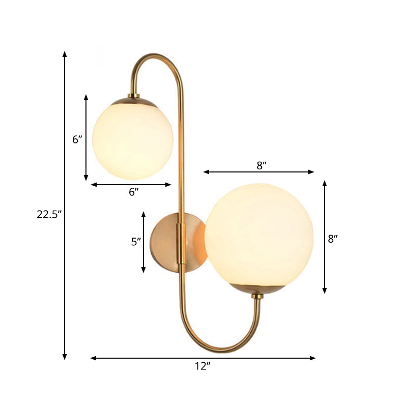 Contemporary Opal Glass Wall Sconce Light - Gold Mount - 2 Lights