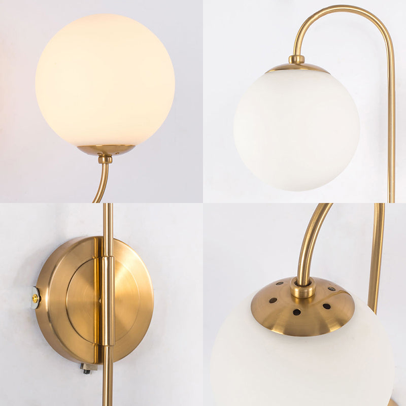 Contemporary Opal Glass Wall Sconce Light - Gold Mount - 2 Lights