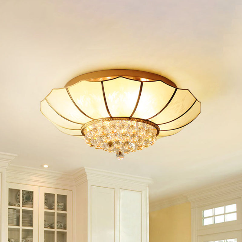 Milky Glass Scalloped Flush Light - 4/6 Lights Bedroom Flush Mount with Crystal Ball