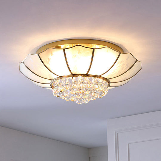 Milky Glass Scalloped Flush Light - 4/6 Lights Bedroom Flush Mount with Crystal Ball