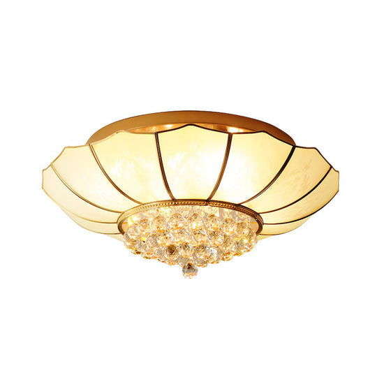 Milky Glass Scalloped Flush Light - 4/6 Lights Bedroom Flush Mount with Crystal Ball