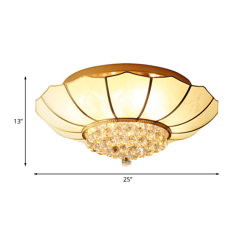 Milky Glass Scalloped Flush Light - 4/6 Lights Bedroom Flush Mount with Crystal Ball
