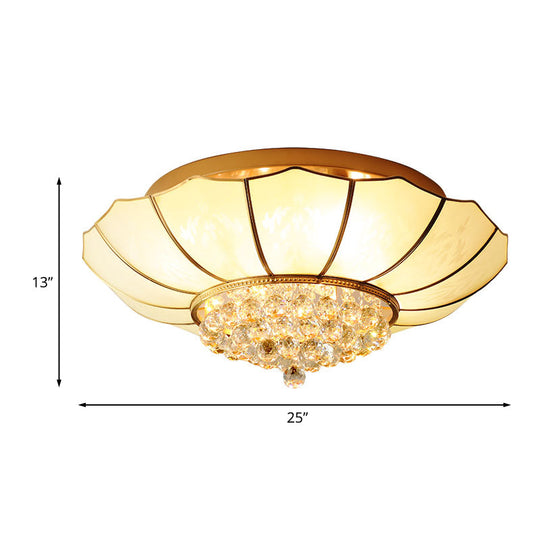 Milky Glass Scalloped Flush Light - 4/6 Lights Bedroom Flush Mount with Crystal Ball