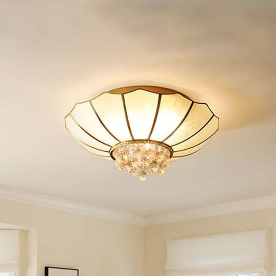 Milky Glass Scalloped Flush Light - 4/6 Lights Bedroom Flush Mount with Crystal Ball