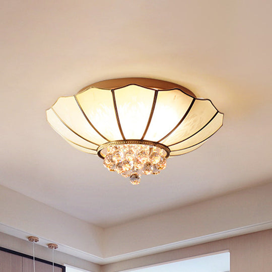 Milky Glass Scalloped Flush Light - 4/6 Lights Bedroom Flush Mount with Crystal Ball