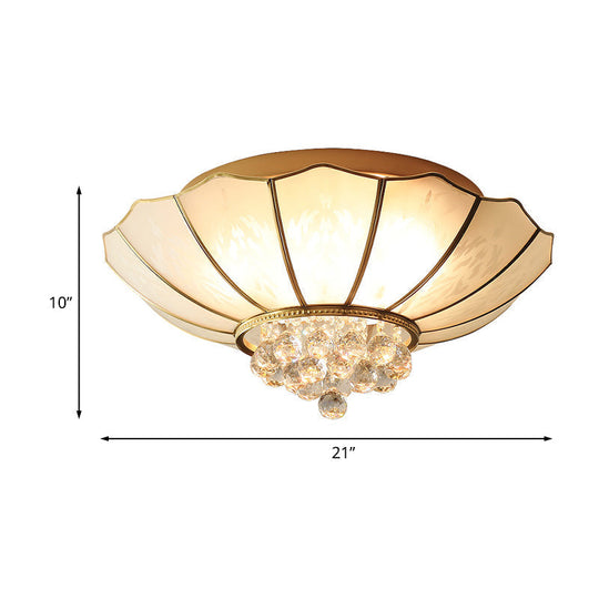 Milky Glass Scalloped Flush Light - 4/6 Lights Bedroom Flush Mount with Crystal Ball