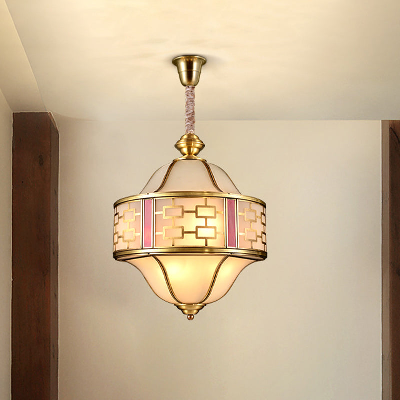 Golden Milglass Colonial Porch Chandelier - Double Bell Pendant with 6 Heads