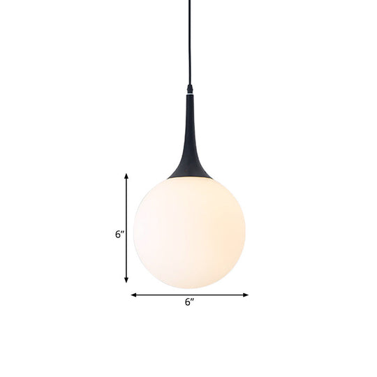 Modern Opal Glass Raindrop Pendant Lamp | 6"/10" Dia | 1 Bulb | Black | Dining Table Hanging Light with Venting Hole