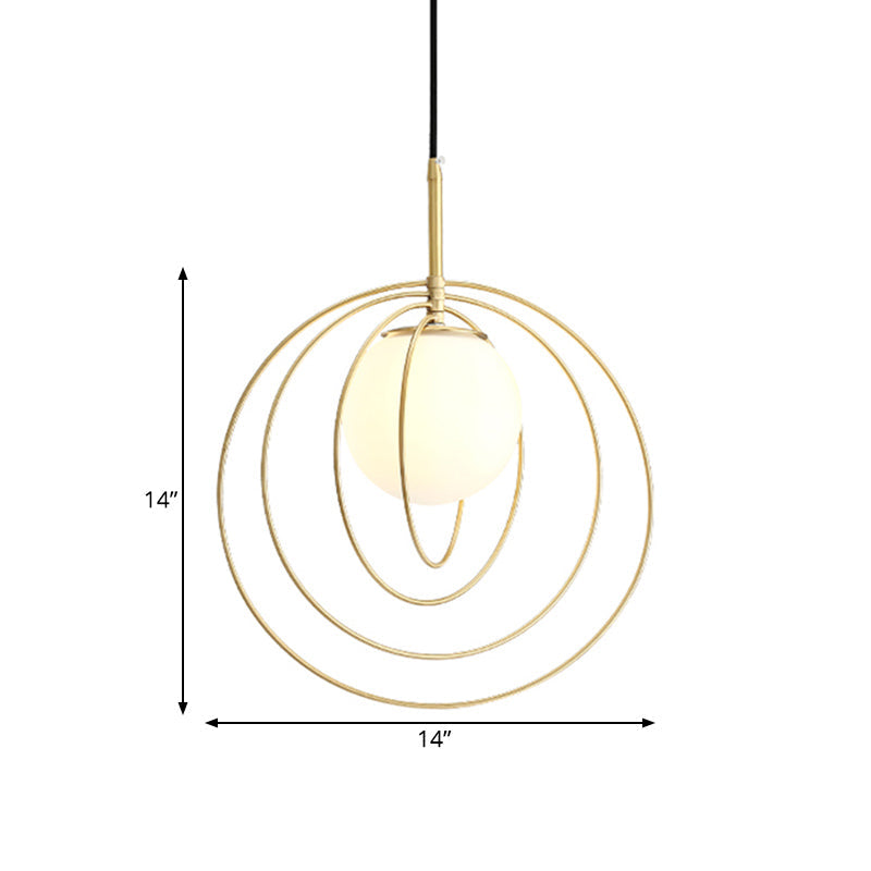 Gold Wire Cage Pendant Light with Opal Glass Shade - Moveable & Modern Design