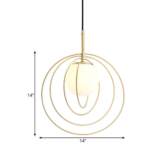 Gold Wire Cage Pendant Light with Opal Glass Shade - Moveable & Modern Design