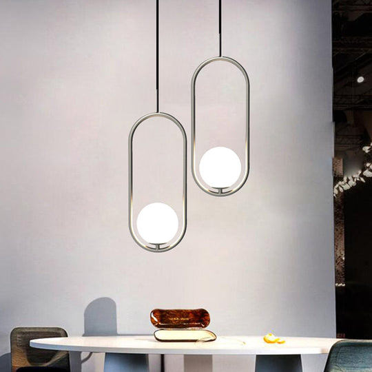 Minimalist Chrome Orb Pendant Light with White Glass Shade