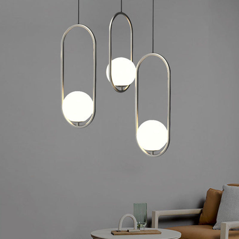 Minimalist Chrome Orb Pendant Light with White Glass Shade