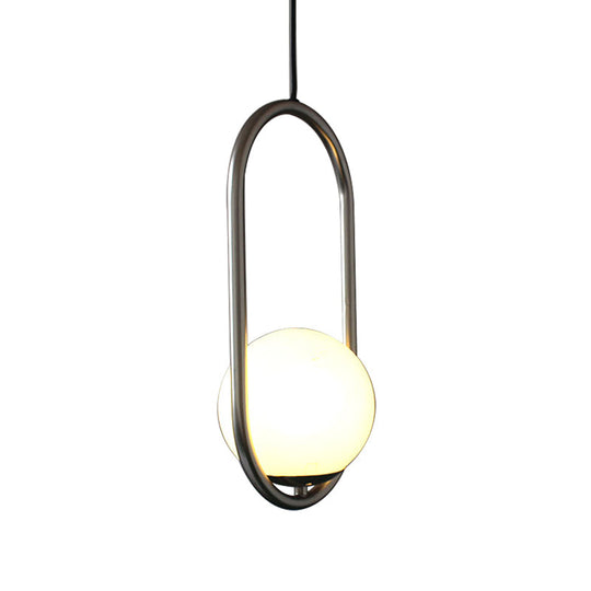 Minimalist Chrome Orb Pendant Light with White Glass Shade