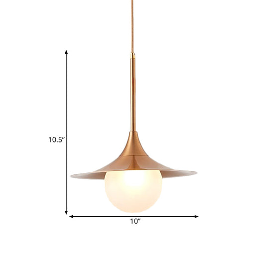 Sleek Flared Pendant Light with Orb Milk Glass Insert - Ideal for Single Living Room