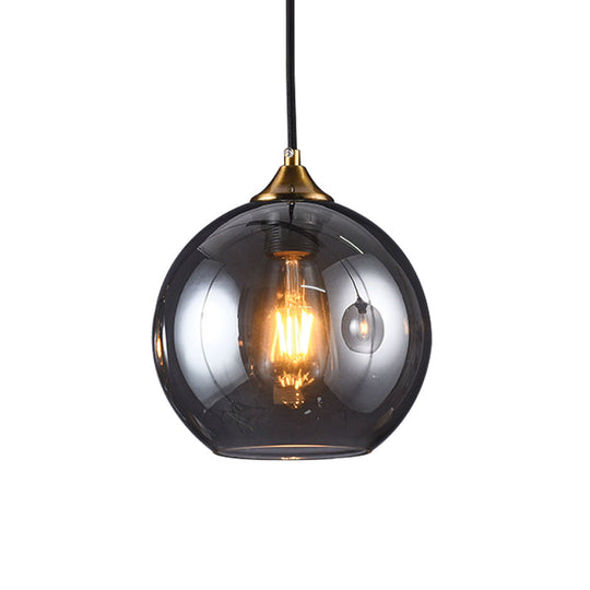 Retro Smoke Grey Glass Brass Pendant Light Fixture with Dome Shade