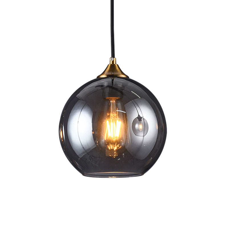 Retro Smoke Grey Glass Brass Pendant Light Fixture with Dome Shade