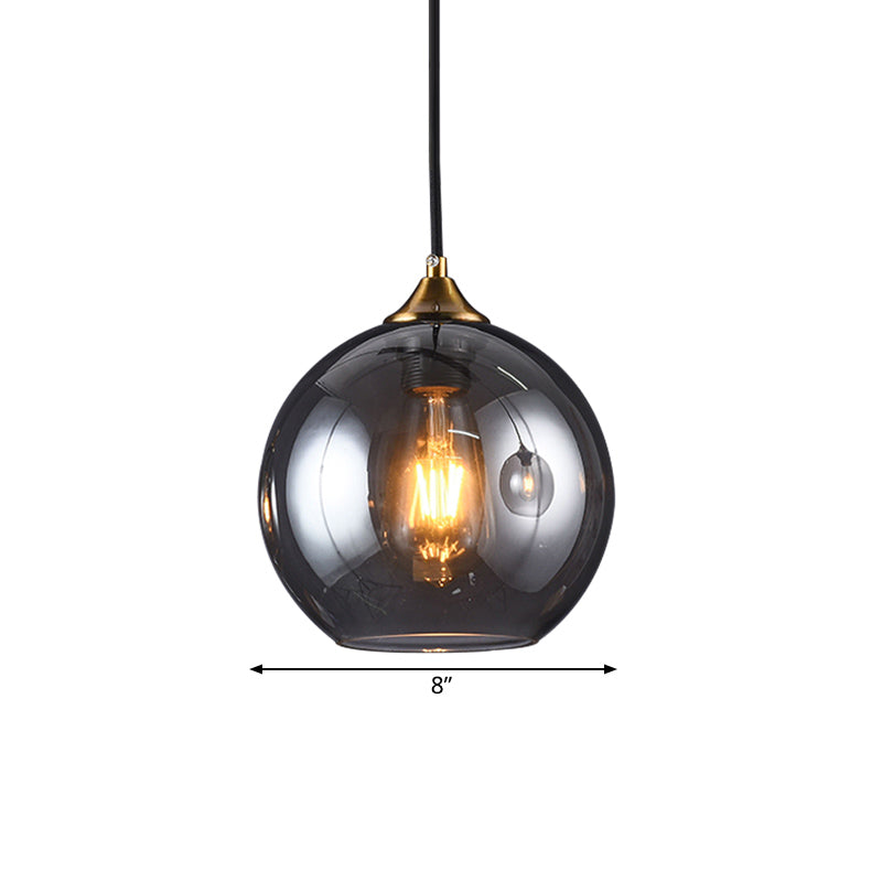 Retro Smoke Grey Glass Brass Pendant Light Fixture with Dome Shade