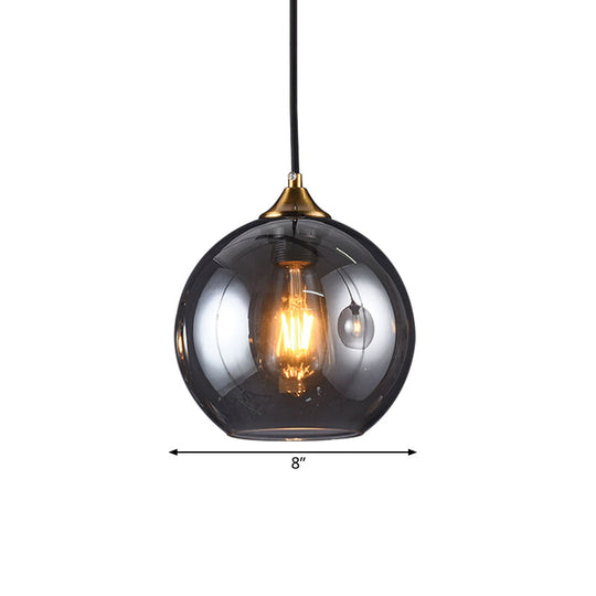 Retro Smoke Grey Glass Brass Pendant Light Fixture with Dome Shade