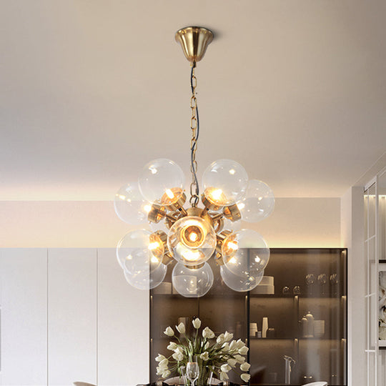 Sputnik Dinette Clear Glass Chandelier: Contemporary Gold Suspension Lamp with 12 Bulbs