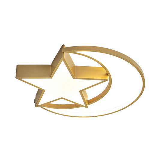 Contemporary Iron Crescent-Star Surface Ceiling Light LED Flush Mount in Gold - 16"/19.5" Wide Bedroom