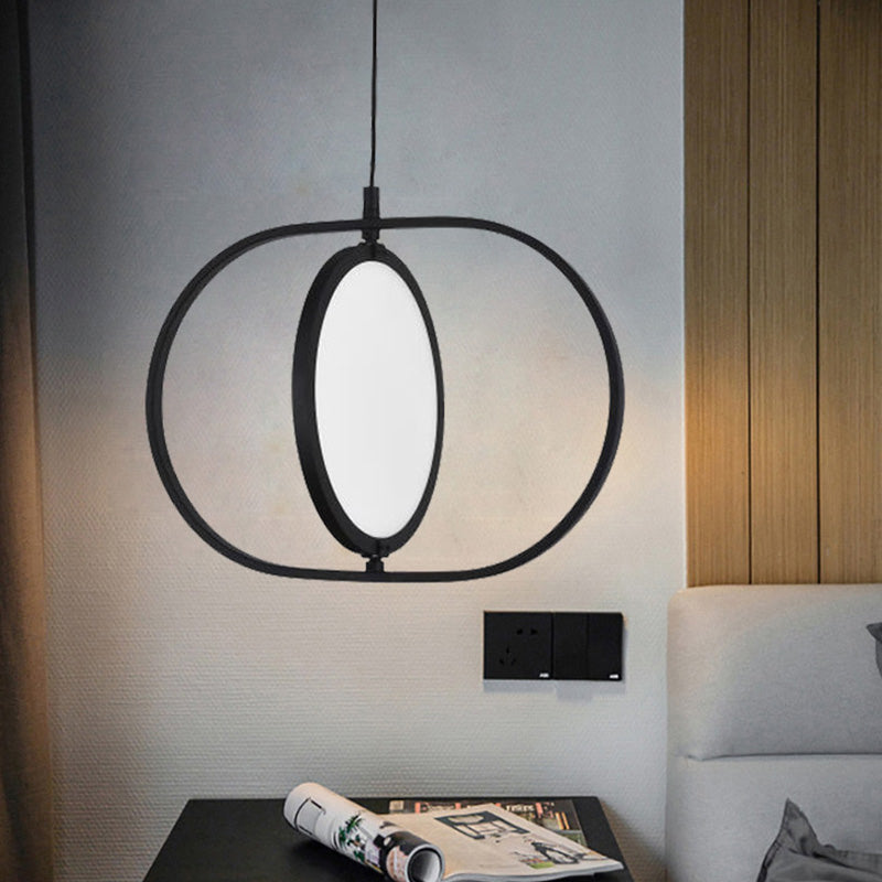 Black Metallic LED Hanging Lamp: Adjustable Disc Pendant with Capsule Frame