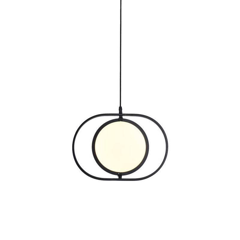 Black Metallic LED Hanging Lamp: Adjustable Disc Pendant with Capsule Frame