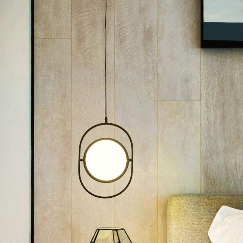 Black Metallic LED Hanging Lamp: Adjustable Disc Pendant with Capsule Frame