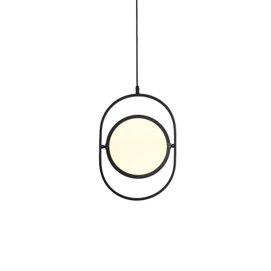 Black Metallic LED Hanging Lamp: Adjustable Disc Pendant with Capsule Frame