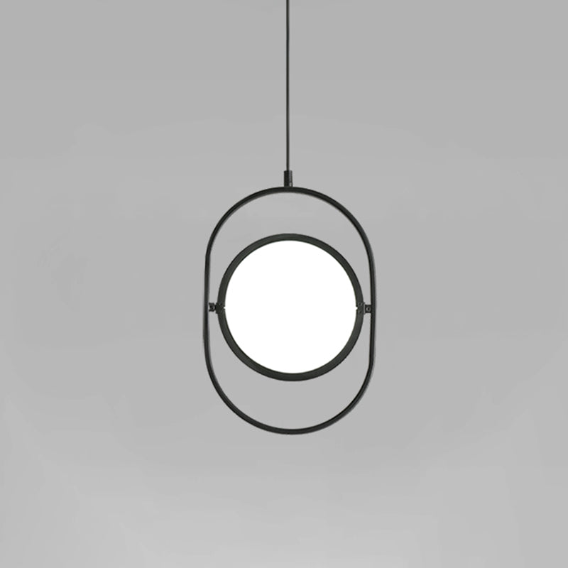 Black Metallic LED Hanging Lamp: Adjustable Disc Pendant with Capsule Frame