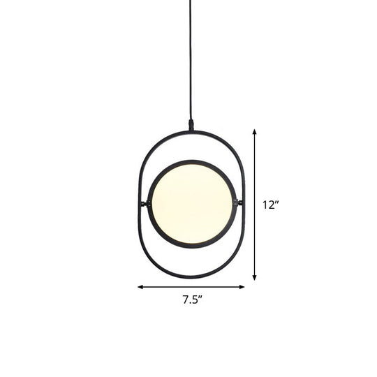 Black Metallic LED Hanging Lamp: Adjustable Disc Pendant with Capsule Frame