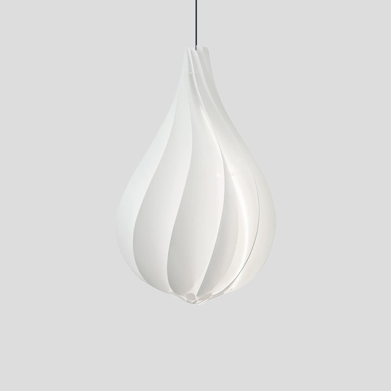 Sleek Ribbed Droplet Pendant LED Light Kit: Modern Acrylic White Hanging Light for Living Room