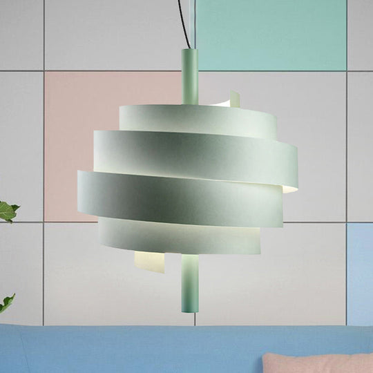 Modern Pink/Green/White Twirling Pendant Lamp - Stylish Metallic Hanging Light Fixture for Dining Tables