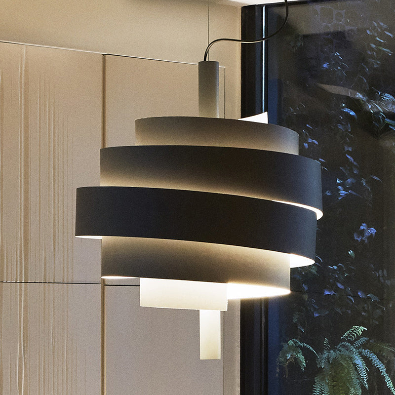 Modern Pink/Green/White Twirling Pendant Lamp - Stylish Metallic Hanging Light Fixture for Dining Tables