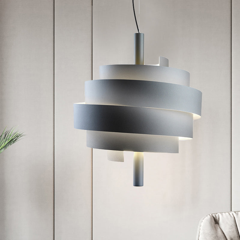 Modern Pink/Green/White Twirling Pendant Lamp - Stylish Metallic Hanging Light Fixture for Dining Tables