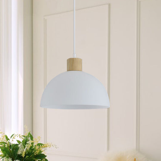 Simplicity Single White Acrylic Bowl Pendant Light with Wood Cap - Hanging Suspension Light