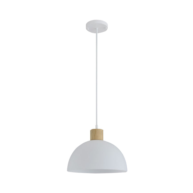 Simplicity Single White Acrylic Bowl Pendant Light with Wood Cap - Hanging Suspension Light