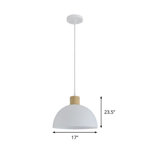 Simplicity Single White Acrylic Bowl Pendant Light with Wood Cap - Hanging Suspension Light